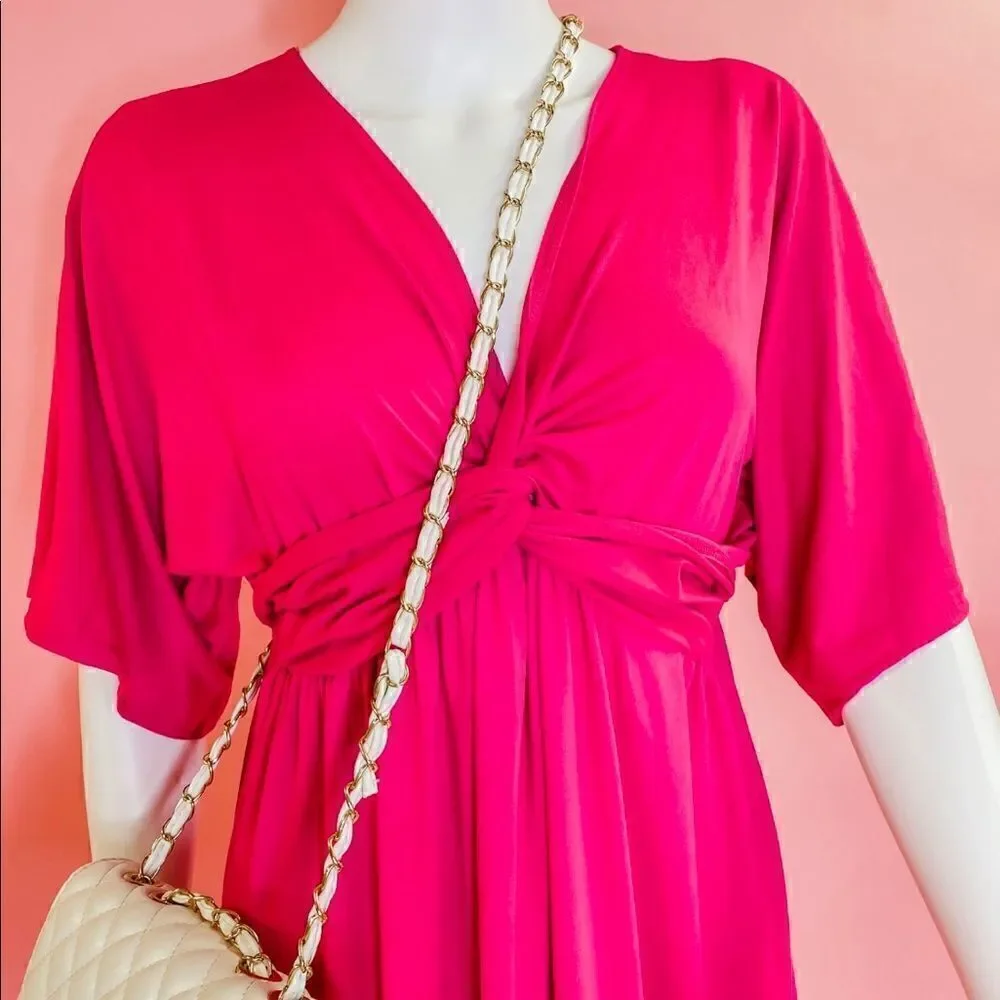 Fuchsia Front Knot Midi Dress